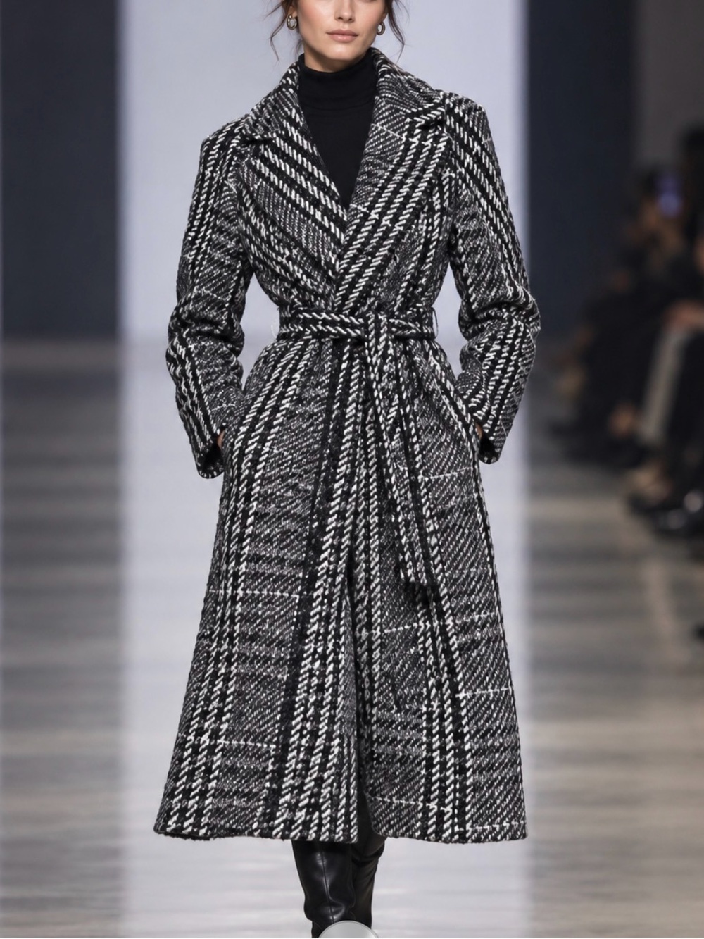 Simply Vera Wang wrap coat in black and white plaid sz XL